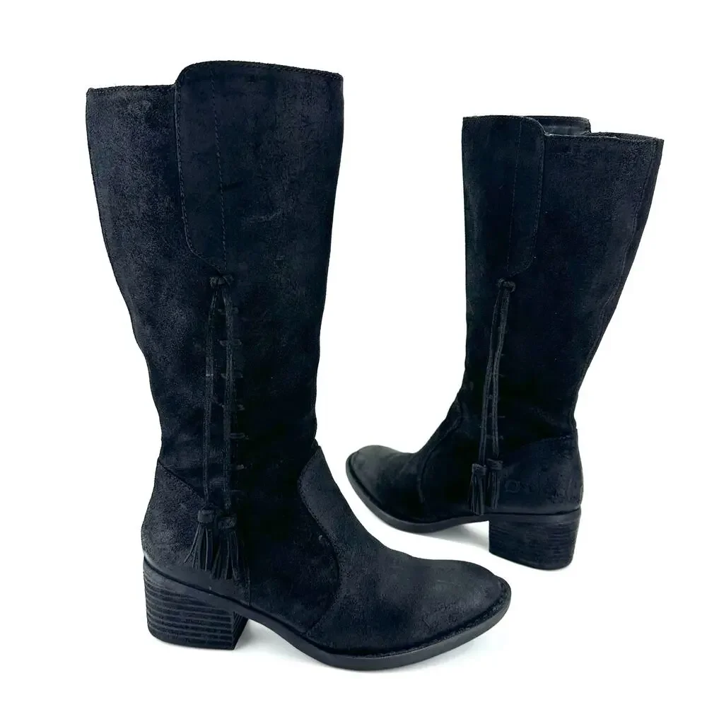 Born Women Mid-Calf Riding/Western Boot Size 9M Black Leather Knee-High Bootie